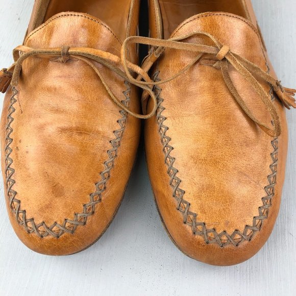 Cole Haan Men's Size 10.5 Brown Closed Moc Toe Tie Detail Slip On Loafers Shoes - Picture 7 of 13